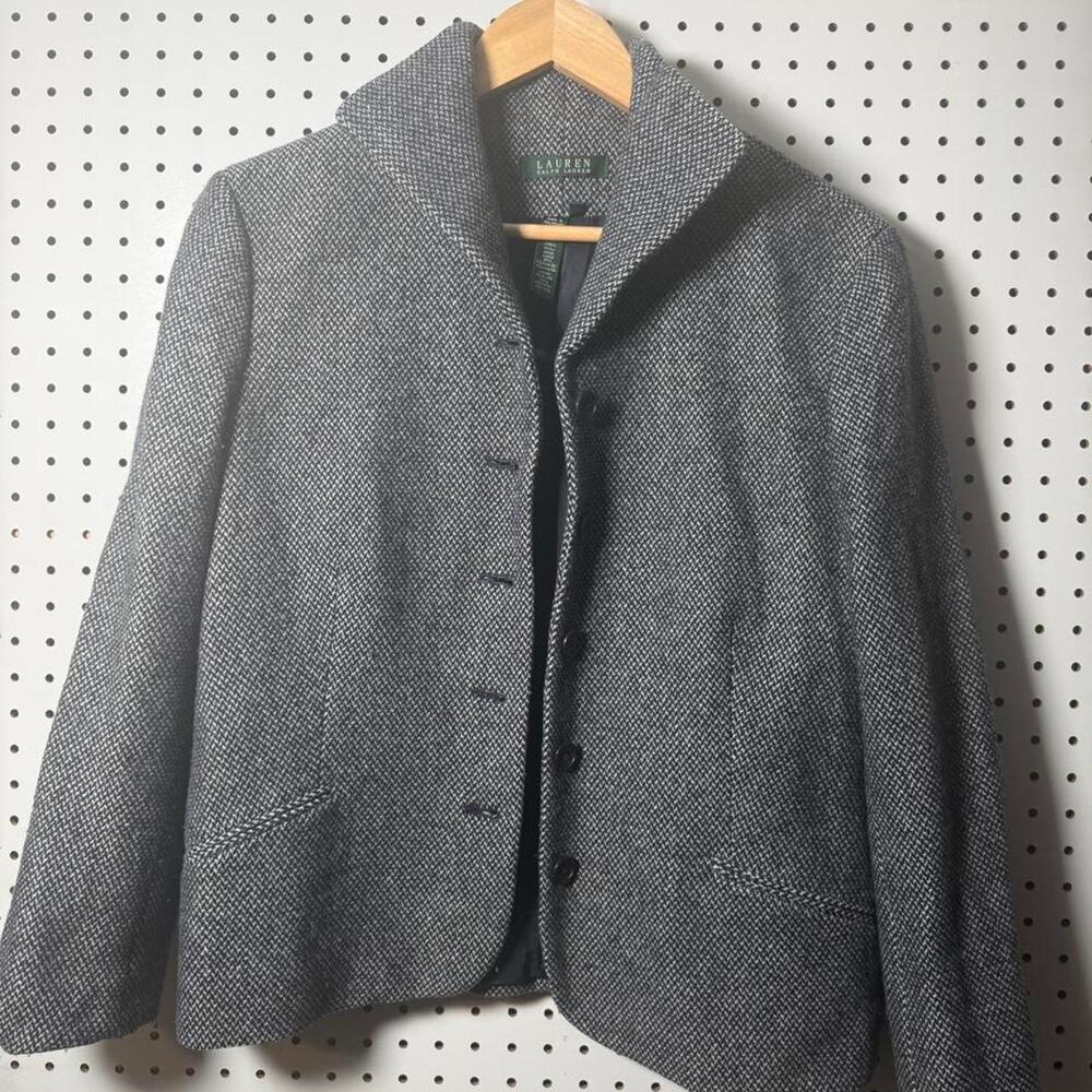 Vintage Lauren Ralph Lauren Tweed Herringbone Jacket Womens 12 Wool Button Front